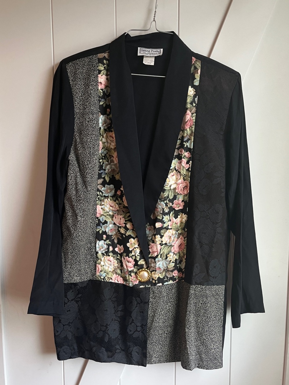 1990’s Vintage Black Blazer with Floral Front Panels